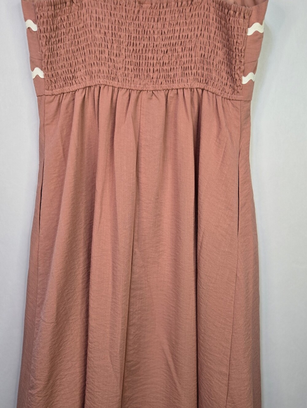 PRETTY GATDEN Size S Cottagecore Rustic Coral Maxi Dress, White Ric Rac Trim NWT - Picture 7 of 11
